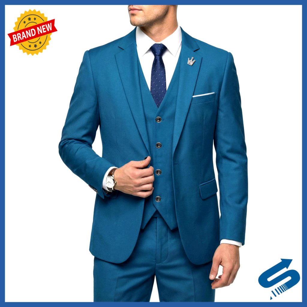 Slim Fit 3-Piece Suit Set With Tie, Dry Clean Only, Business Formal